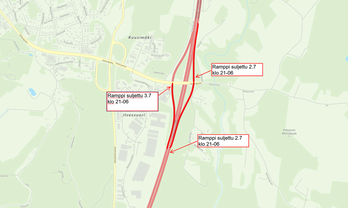 Nurmijärven rampit suljettuina 2.-3.7.