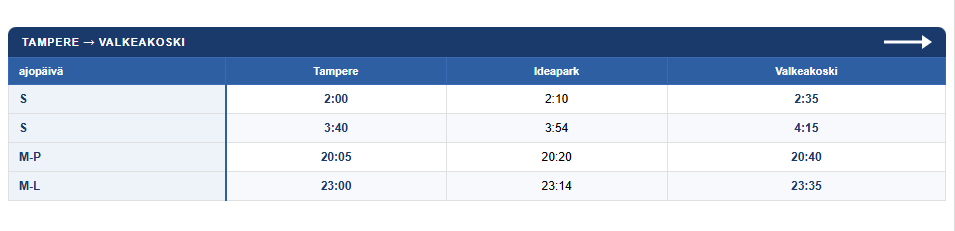 Tampere Valkeakoski 60U syksy 2026 Tampere Valkeakoski 60U syksy 2026